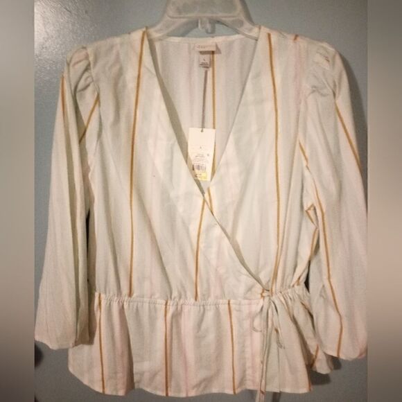 New Day Faux wrap striped top with elastic drawstring waist new, Sz LG - Picture 1 of 10